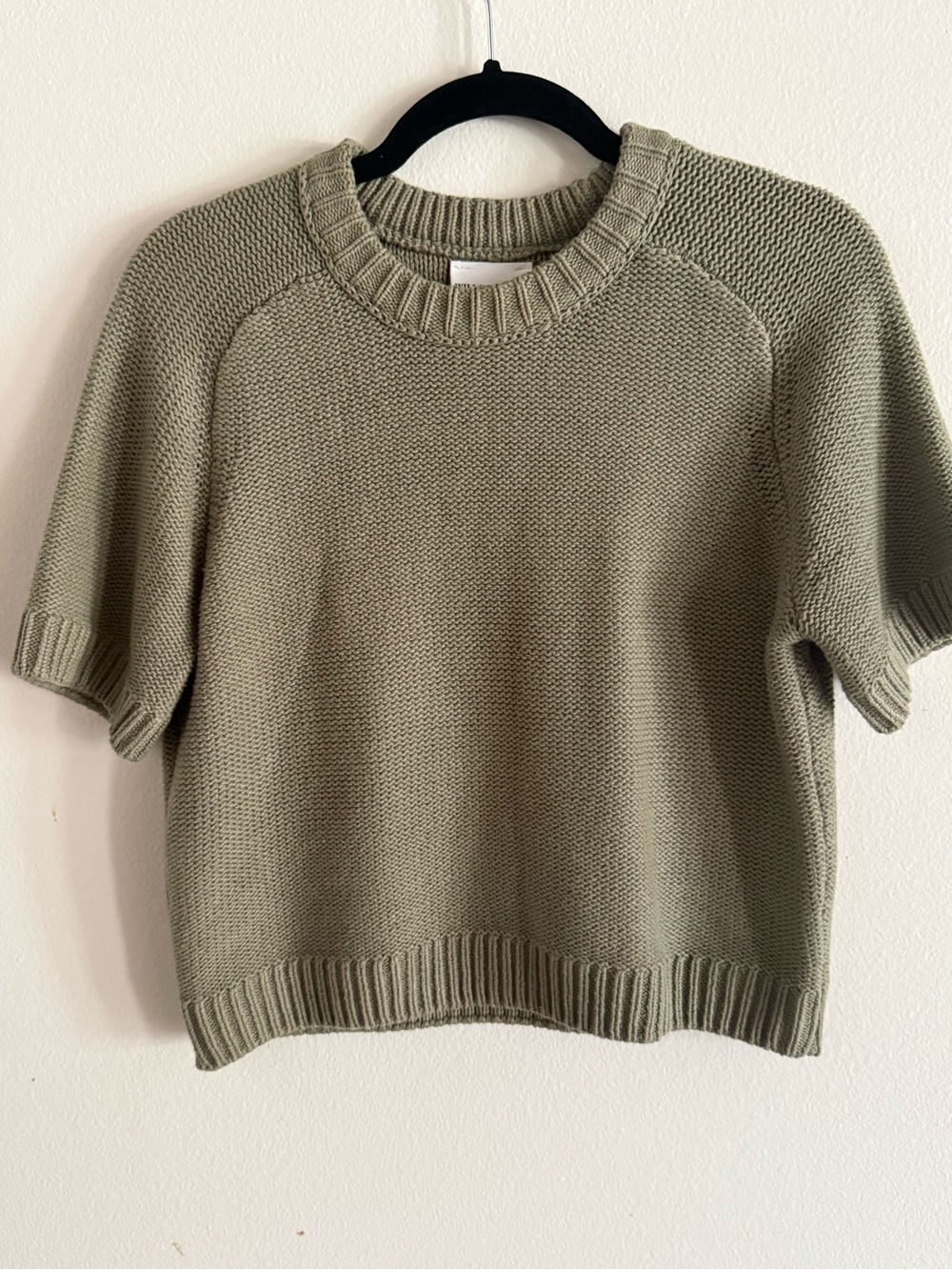 Olive Green Knit Short-Sleeve Sweater